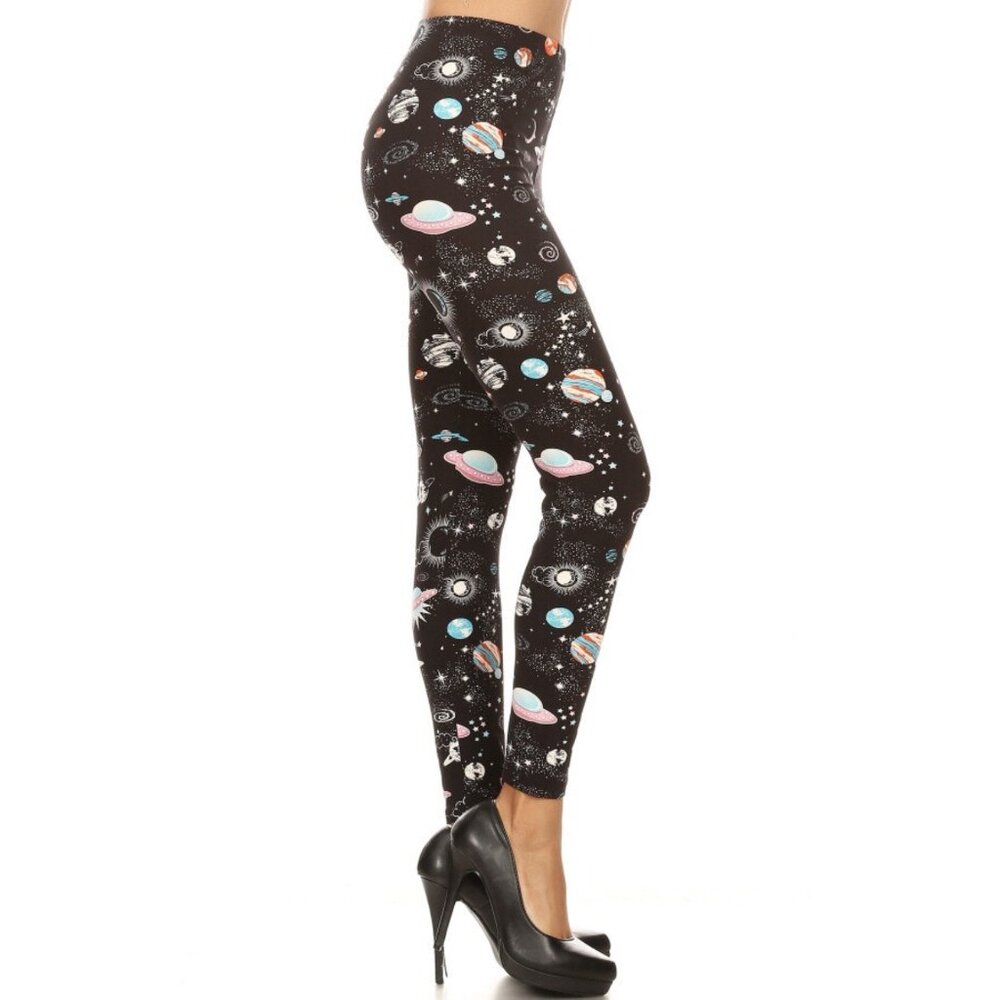 Women’s Galaxy Leggings – Space Print, High-Waisted, One Size (Fits 2-12)